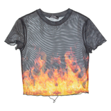 BERSHKA Fire Womens Printed Top Black S