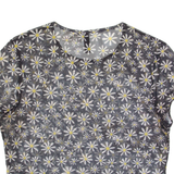 H&M DIVIDED Mesh Sheer Womens Printed Top Blue Floral M