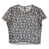 H&M DIVIDED Mesh Sheer Womens Printed Top Blue Floral M