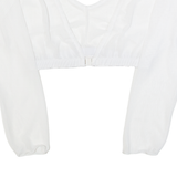 Womens Cropped Top White V-Neck Long Sleeve XS