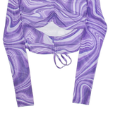 FB SISTER Ruched Marble Design Womens Printed Top Purple Long Sleeve S