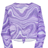 FB SISTER Ruched Marble Design Womens Printed Top Purple Long Sleeve S