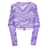 FB SISTER Ruched Marble Design Womens Printed Top Purple Long Sleeve S
