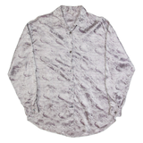 Peacock Womens Oversized Shirt Grey Collared Long Sleeve Crazy Pattern M