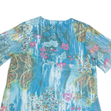 Mesh Womens Printed Top Blue V-Neck L