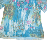Mesh Womens Printed Top Blue V-Neck L
