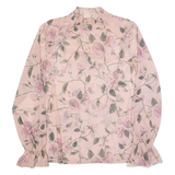 AMISU Mesh Womens Oversized Top Pink High Neck Long Sleeve Floral XS