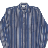 BREMO Mens Flannel Shirt Blue Striped Long Sleeve S