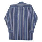 BREMO Mens Flannel Shirt Blue Striped Long Sleeve S