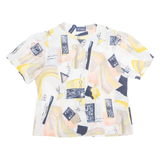 VEGO Womens Printed Shirt Cream V-Neck 90s Geometric L