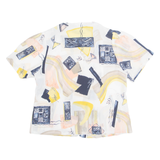 VEGO Womens Printed Shirt Cream V-Neck 90s Geometric L