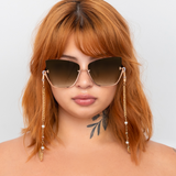 Vixen - Brown Lens Gold Frame Metal Cateye Sunglasses