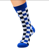 Anyfootwear 5 Pairs Size 5-14 Women Fashion Socks Cotton Skateboard Square Pattern Black White Novelty Crew Socks Casual Sports Socks Blue