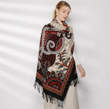 Anyyou 100% Merino Wool Black Dark Brown Symbolic Patterns Silk Satin Large Winter Scarf Pashmina Shawl Bandana Perfect For Women Ladies Fashion Style