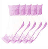 Anyfootwear 5 Pairs Size 5-9 Fashion Socks Summer Lace Embroidery Breathable Silk Transparent Glass Crystal Stretch for Women Purple