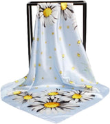 Anyyou Fashion Premium Satin Square Scarf – Blue Daisy Silk-Feel Neckwrap for Women