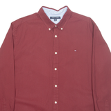 TOMMY HILFIGER Mens Plain Shirt Red Long Sleeve XL