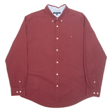 TOMMY HILFIGER Mens Plain Shirt Red Long Sleeve XL