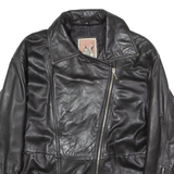 STUDIO ROMA Womens Biker Jacket Black Leather 80s UK 6