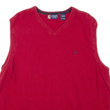 CHAPS Mens Jumper Red V-Neck Tight Knit Sleeveless XL