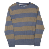 TOMMY HILFIGER Mens Patterned Jumper Blue Striped Tight Knit XL