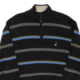 NAUTICA Mens Patterned Jumper Black Striped 1/4 Zip Tight Knit L