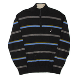 NAUTICA Mens Patterned Jumper Black Striped 1/4 Zip Tight Knit L