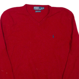 POLO RALPH LAUREN Mens Jumper Red V-Neck Tight Knit Wool XL