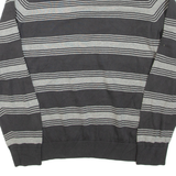TOMMY HILFIGER Mens Patterned Jumper Grey Striped V-Neck Tight Knit L