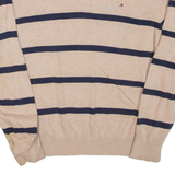 TOMMY HILFIGER Mens Patterned Jumper Beige Striped Tight Knit L