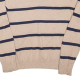 TOMMY HILFIGER Mens Patterned Jumper Beige Striped Tight Knit L