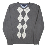 TOMMY HILFIGER Mens Patterned Jumper Grey Argyle Tight Knit M