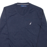 NAUTICA Navtech Mens Jumper Blue V-Neck Tight Knit M