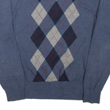 TOMMY HILFIGER Mens Patterned Jumper Blue Argyle V-Neck Tight Knit M