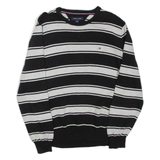 TOMMY HILFIGER Mens Patterned Jumper Black Striped Tight Knit L