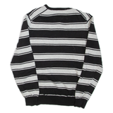 TOMMY HILFIGER Mens Patterned Jumper Black Striped Tight Knit L