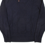 NAUTICA Mens Jumper Blue Button Neck Chunky Knit L