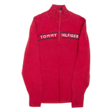 TOMMY HILFIGER Womens Jumper Red 1/4 Zip Tight Knit L
