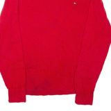TOMMY HILFIGER Mens Jumper Red V-Neck Tight Knit L