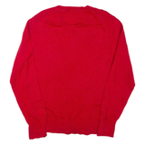 TOMMY HILFIGER Mens Jumper Red V-Neck Tight Knit L