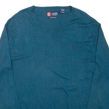 CHAPS Mens Jumper Blue V-Neck Tight Knit XL