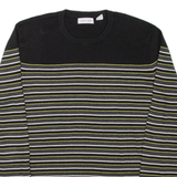 CALVIN KLEIN Mens Patterned Jumper Black Striped Tight Knit L