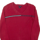 TOMMY HILFIGER Womens Jumper Red V-Neck Tight Knit M
