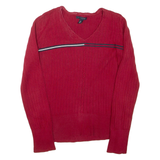 TOMMY HILFIGER Womens Jumper Red V-Neck Tight Knit M