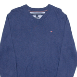 TOMMY HILFIGER Mens Jumper Blue V-Neck Tight Knit S