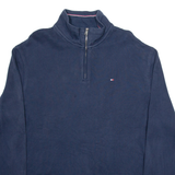TOMMY HILFIGER Mens Jumper Blue 1/4 Zip Tight Knit XL