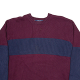TOMMY HILFIGER Mens Patterned Jumper Maroon Colourblock Tight Knit XL