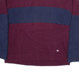 TOMMY HILFIGER Mens Patterned Jumper Maroon Colourblock Tight Knit XL