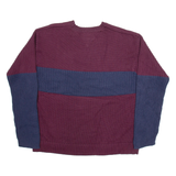 TOMMY HILFIGER Mens Patterned Jumper Maroon Colourblock Tight Knit XL
