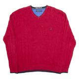 NAUTICA Mens Jumper Red V-Neck Tight Knit XL